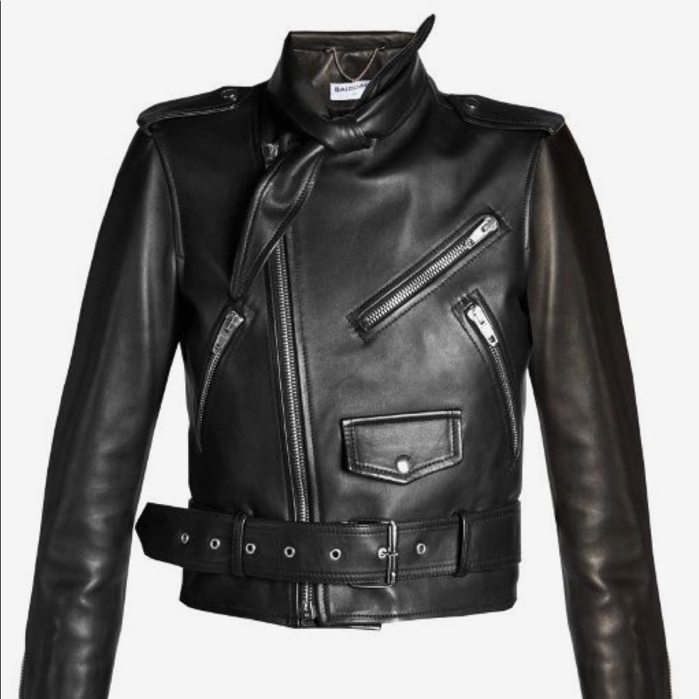 Balenciaga Black Leather Scarf Jacket 34 (US-2/4)